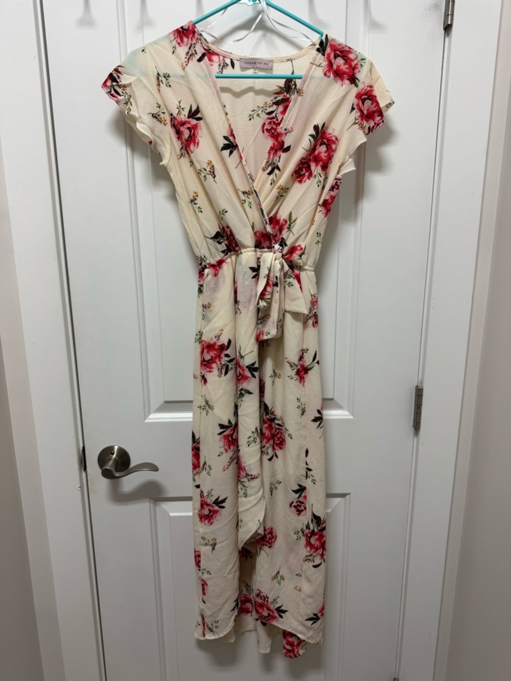 Floral Wrap Maxi Dress - Cream with Pink Roses